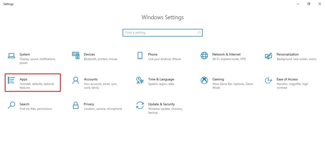 Uninstall pemasangan Windows 10 melalui fungsi setting