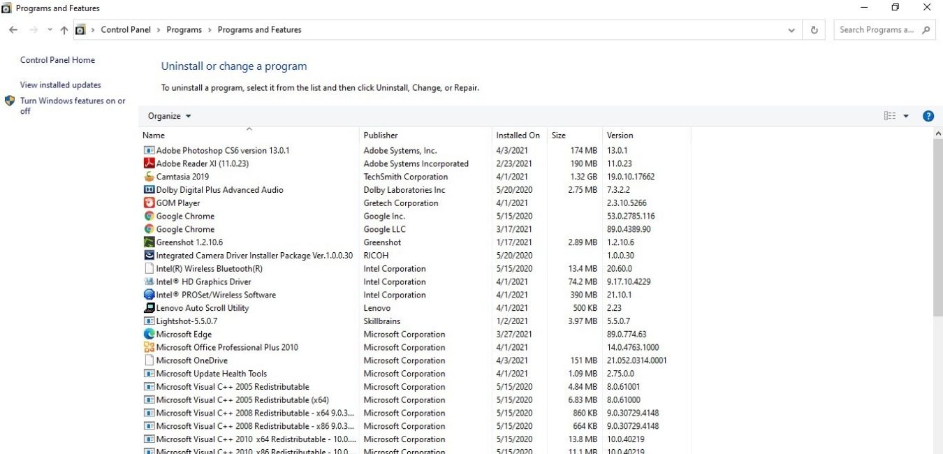 Hapus instalasi Windows 10 melalui fungsi panel kontrol